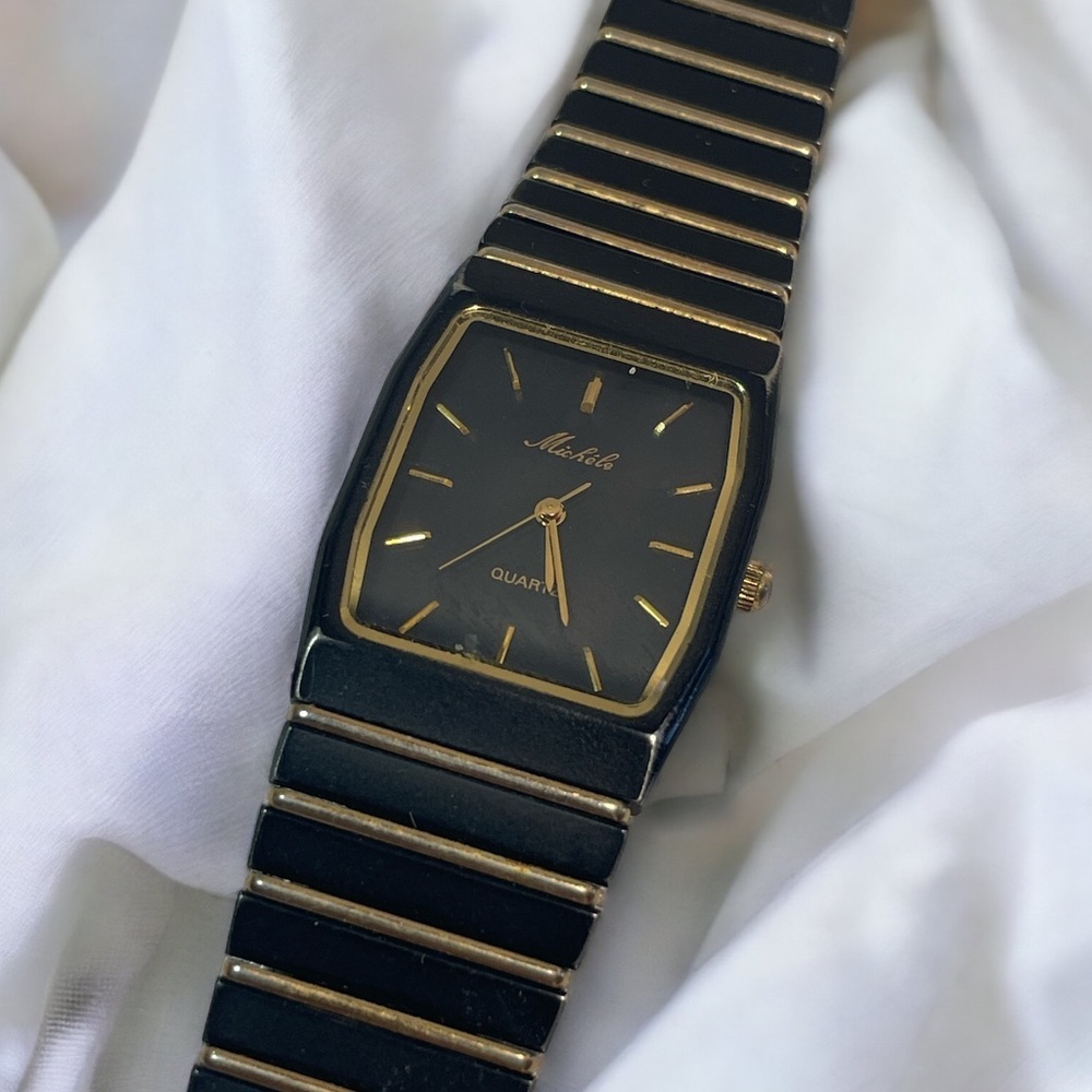 Vintage Michele Black and Gold Watch